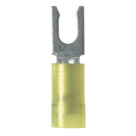 Panduit Fork Terminal, #6 Stud Size, 10 AWG, Nylon Insulated, Yellow, 500 PK PN10-6LF-D